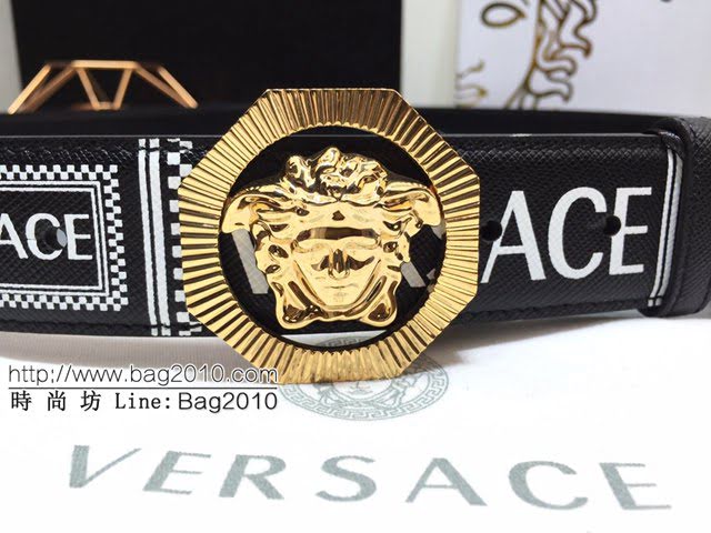 VERSVE高端男士皮帶 範思哲90s Vintage logo八邊形美杜莎腰帶扣皮帶  jjp1882